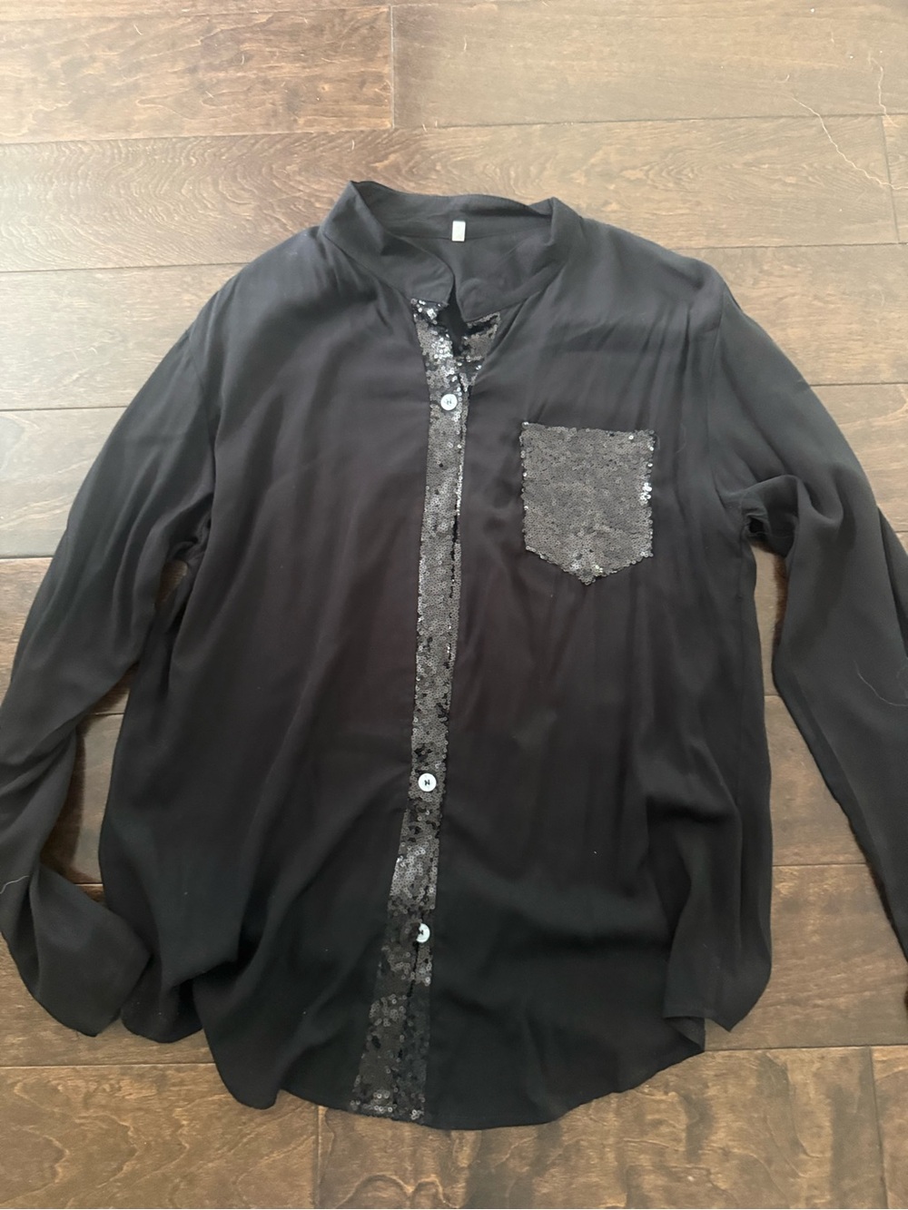 Women’s Black Sequin-Accent Button-Up Shirt